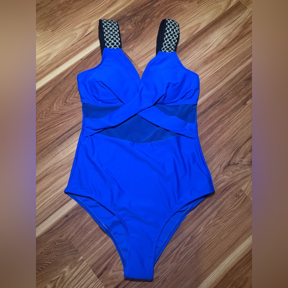 Royal Blue One-Piece Swimsuit with Mesh Insets